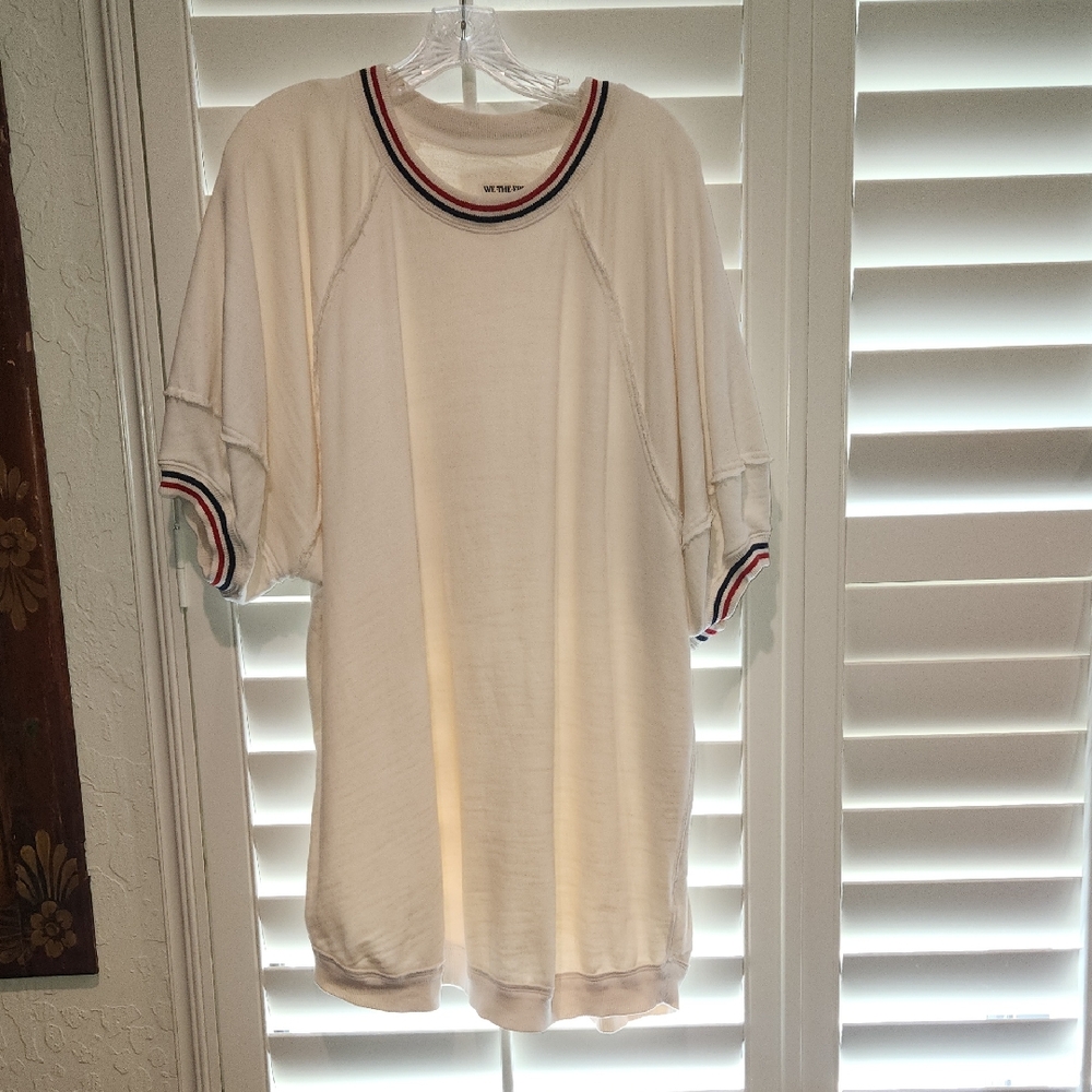 We The Free Cream T-Shirt dress. Size XL. Navy & Red Details.